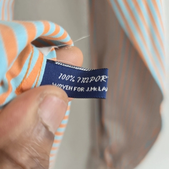 J McLaughlin Button Down Shirt Blue Orange Stripe Ruffle Front Cotton Sz 4 - Picture 7 of 12